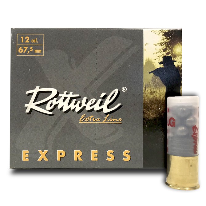 Cartouche Rottweil express chevrotine calibre 12 : 9 pellets de 8.6 mm