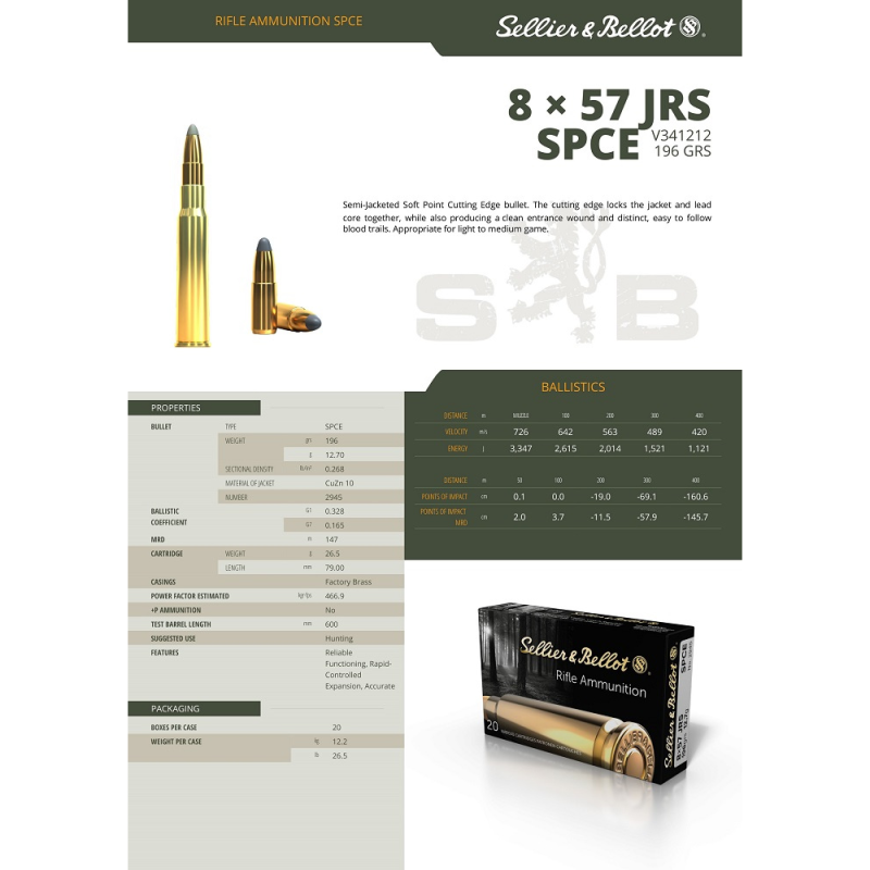 SELLIER BELLOT calibre 8x57 JRS SPCE 196gr