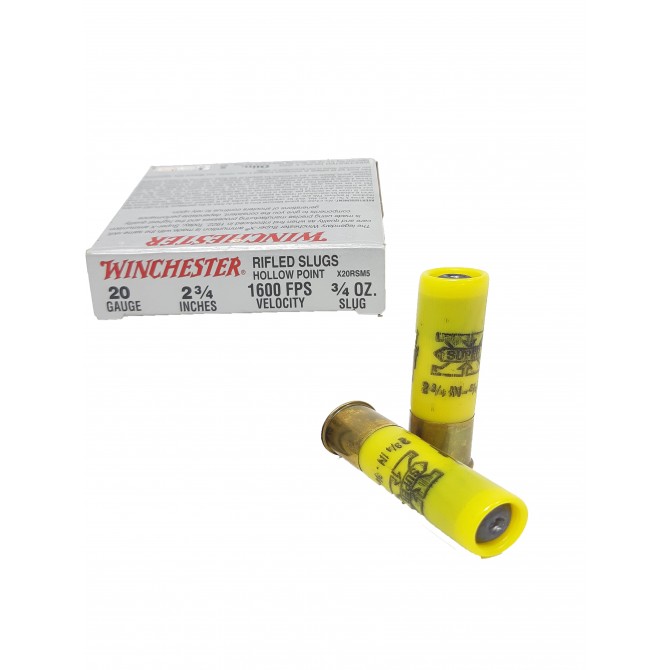 Cartouches à balle Winchester Super X Slug Hollow Point Cal. 20