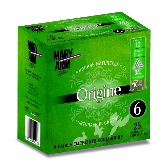 CARTOUCHES ORIGINE DE MARY ARM Calibre 12 34g BG pb 6