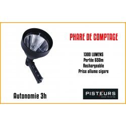 PHARE DE COMPTAGE PISTEURS LED 1300 NOIR 1300LM PORTÉE 650M RECHARGEABLE