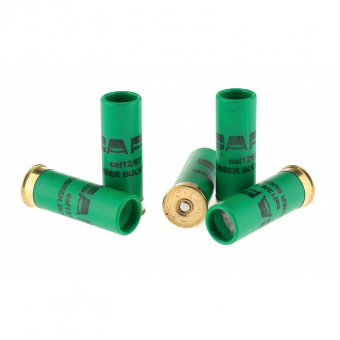 5 cartouches Gomm Cogne chevrotine, calibre 12/67