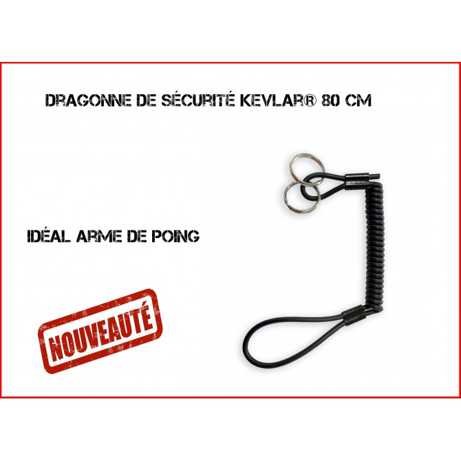 Dragonne de sécurité Kevlar® 80 cm avec anneaux porte-clés noir