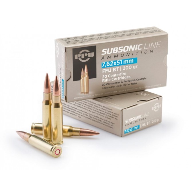 Cartouches PARTIZAN SUBSONIC FMJ BT 200gr .308 Cartouches PARTIZAN SUBSONIC FMJ BT 200gr .308