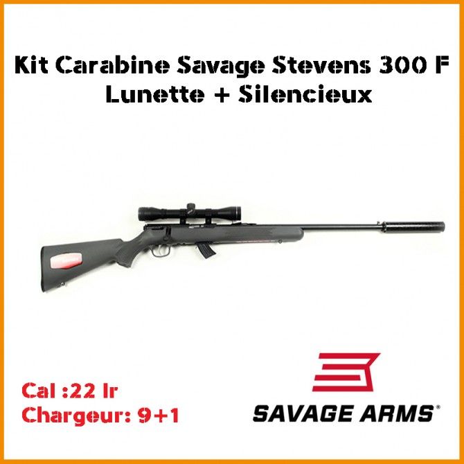 PACK SAVAGE STEVENS 300 FTBS CAL22LR + LUNETTE 4X32 + SILENCIEUX